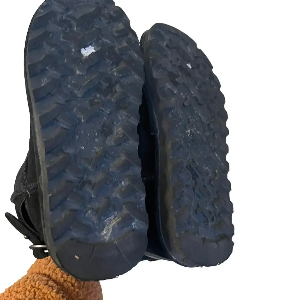 BearPaw Youth Girls Size 3.5 Womens 5 Black Cow Suede Sheep Skin Snow‎ Boots